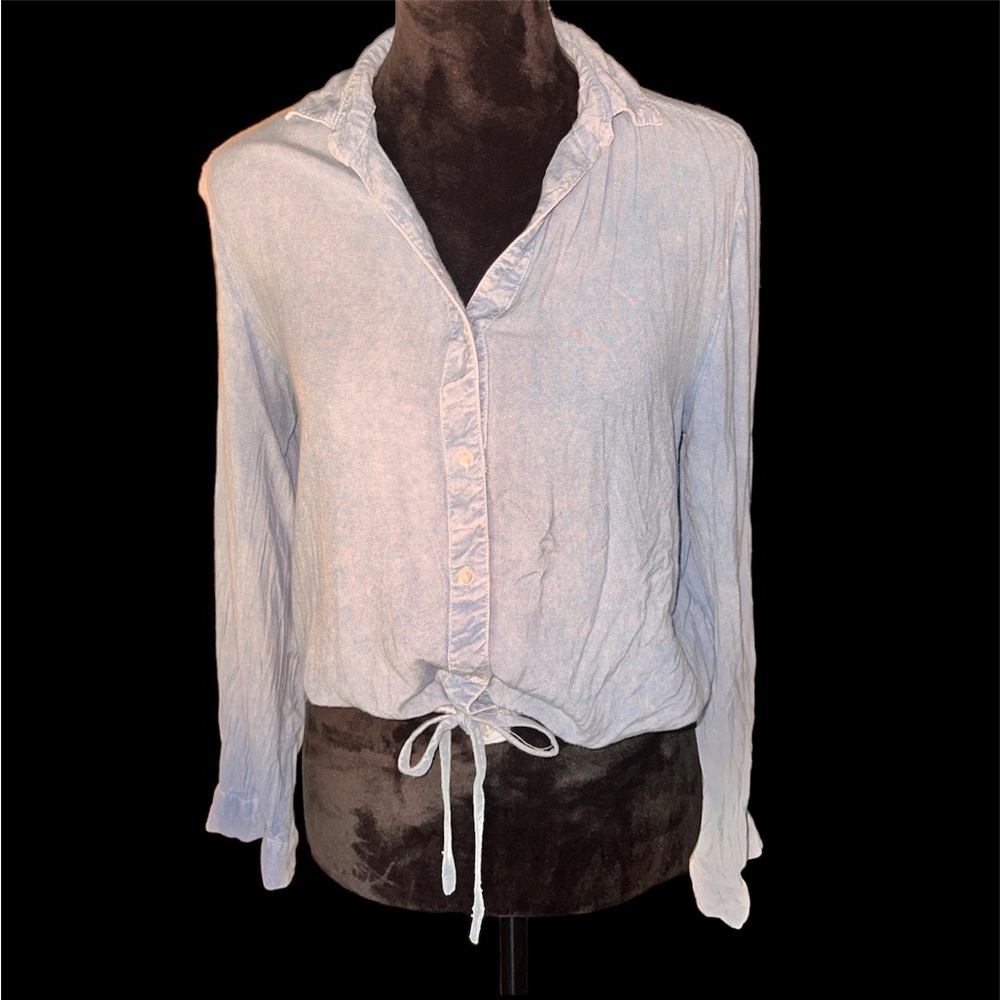 Style Envy - Button- Up Blouse - Drawstring Waist Tie - 100% Rayon -